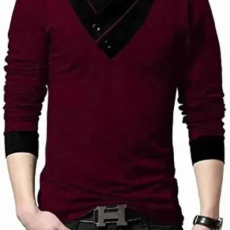 Stylish Multicoloured Cotton Blend Solid T-Shirt For Men | Casual Comfy Men's Long-Sleeved Regular Slim Fit Manadrian Coller T-Shirts