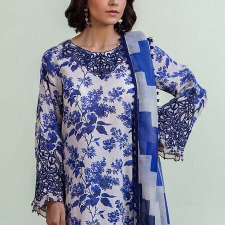 Adan's Libas Blue Print Laws | Elegant Ethnic Suit | (Unstitched)