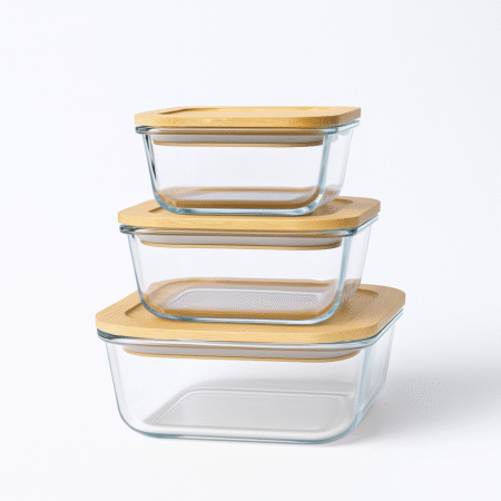 Elegant Glass Bowl Set With Wood Cover