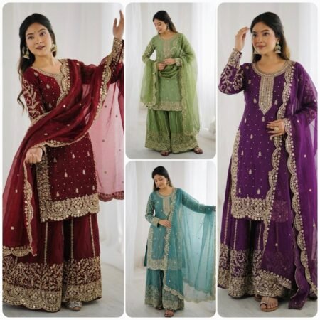 Stylish Fendy Silk Suit | Full Sleeves | Embroidery & Coding Work