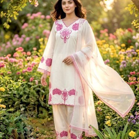 Elegant Glass Satin Embroidered Set