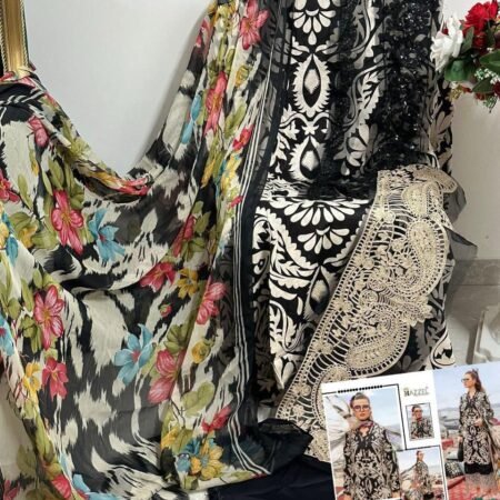 Unstitched Elegant Cotton Print Heavy Embroidered Suit