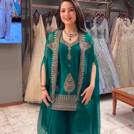 DESIGNER CORDING WITH SEQUENCE EMBROIDERY WORKED TOP  PLAZZO AND SHRUG