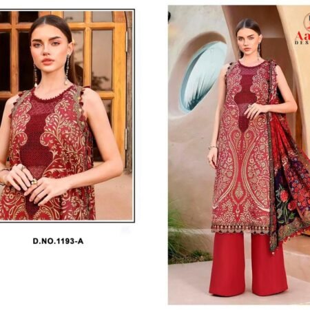 AASHA DESIGNER – Elegant Cotton Embroidered Suit Set